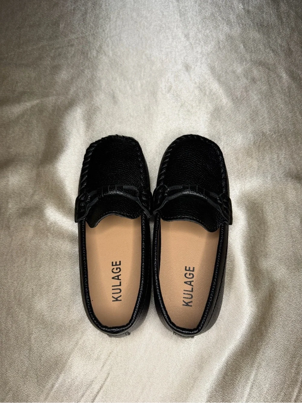 KULAGE Black Pebbled Leather Slip-On Loafers for Size Boys 12.5 NWOT
